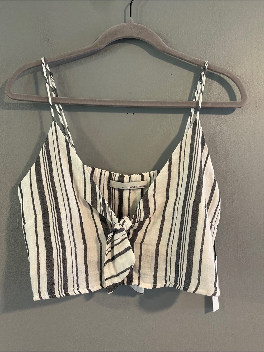 Stillwater Striped Knot Tie Front Crop Top Size M